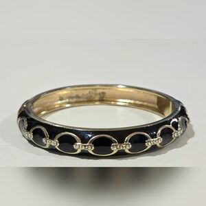 Nordstrom Sequin‎ Equestrian Black Enamel Sparkling Crystals Hinge Bangle NWOT